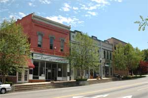 Beautiful Sparta Tennessee main street and stores.
